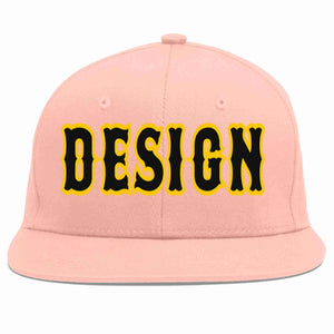 Custom Pink Black-Gold Flat Eaves Sport Baseball Cap Design for Men/Women/Youth