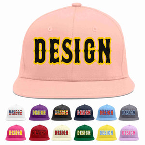 Custom Pink Black-Gold Flat Eaves Sport Baseball Cap Design for Men/Women/Youth