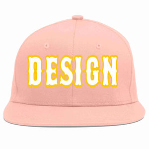 Custom Pink White-Gold Flat Eaves Sport Baseball Cap Design for Men/Women/Youth