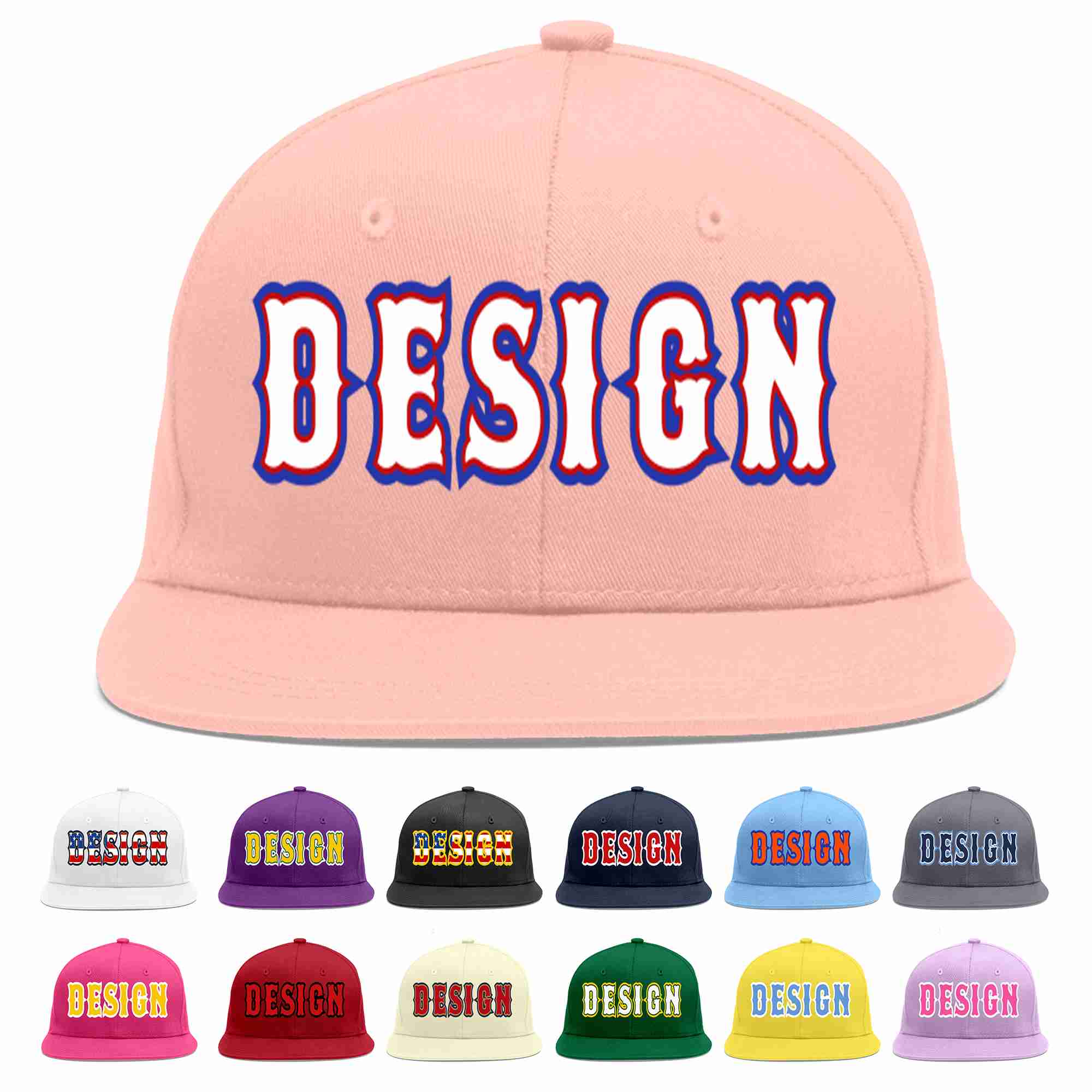 Custom Pink White-Red Flat Eaves Sport Baseball Cap Design for Men/Women/Youth