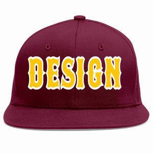 Custom Crimson Gold-White Flat Eaves Sport Baseball Cap Design for Men/Women/Youth