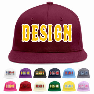 Custom Crimson Gold-White Flat Eaves Sport Baseball Cap Design for Men/Women/Youth