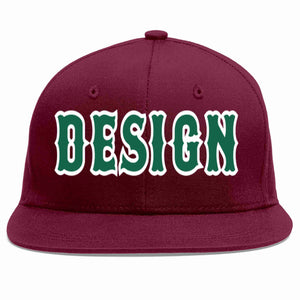 Custom Crimson Kelly Green-White Flat Eaves Sport Baseball Cap Design for Men/Women/Youth