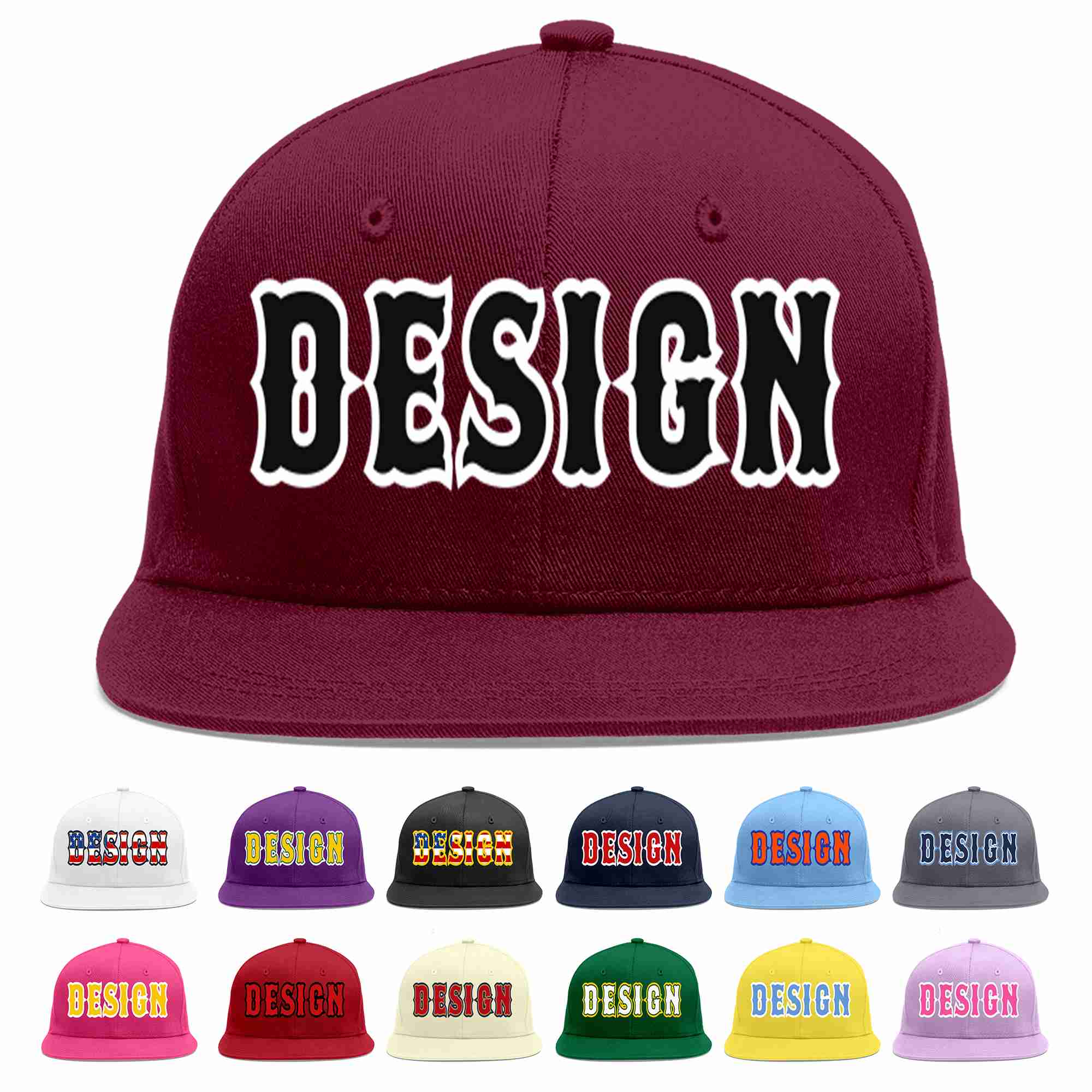 Custom Crimson Black-White Flat Eaves Sport Baseball Cap Design for Men/Women/Youth