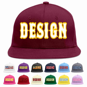 Custom Crimson White-Gold Flat Eaves Sport Baseball Cap Design for Men/Women/Youth