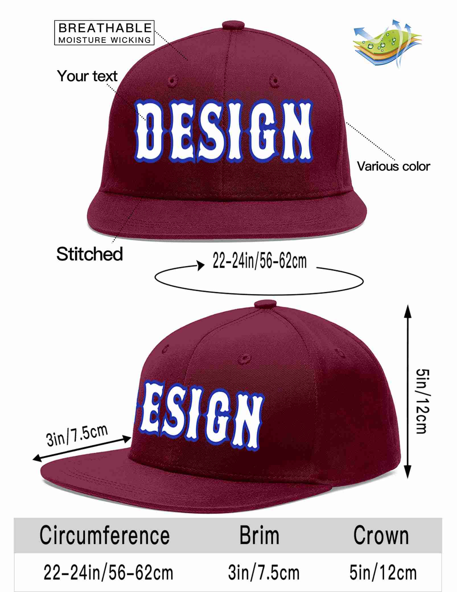 Custom Crimson White-Royal Flat Eaves Sport Baseball Cap Design for Men/Women/Youth