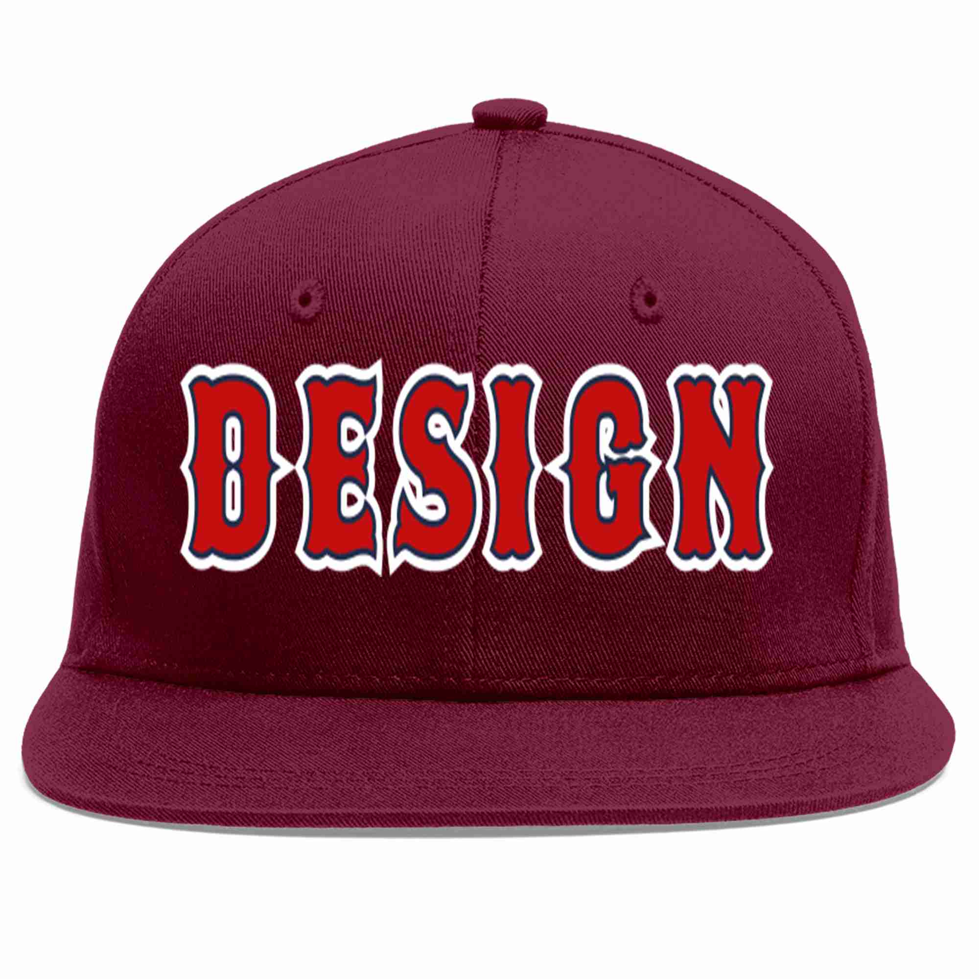 Conception personnalisée de casquette de baseball de sport à avant-toit plat rouge cramoisi-marine pour hommes/femmes/jeunes