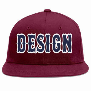 Custom Crimson Navy-White Flat Eaves Sport Baseball Cap Design for Men/Women/Youth