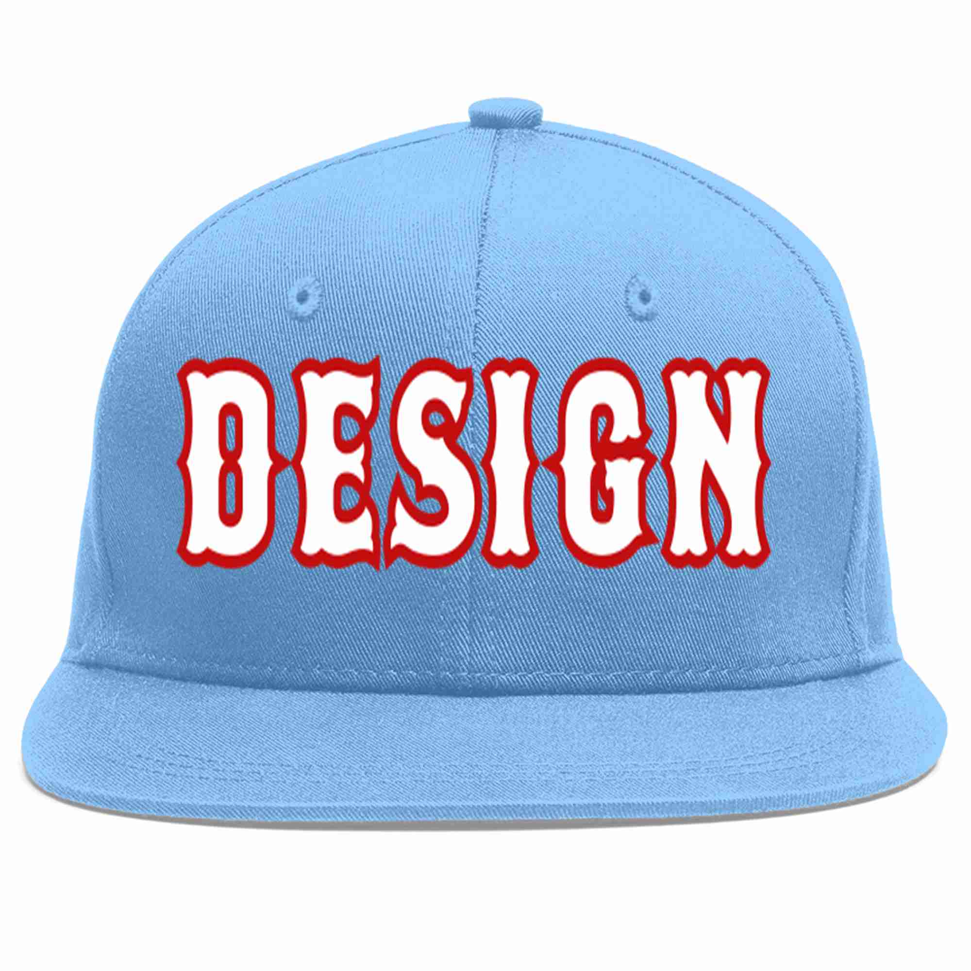 Custom Light Blue White-Red Flat Eaves Sport Baseball Cap Design for Men/Women/Youth