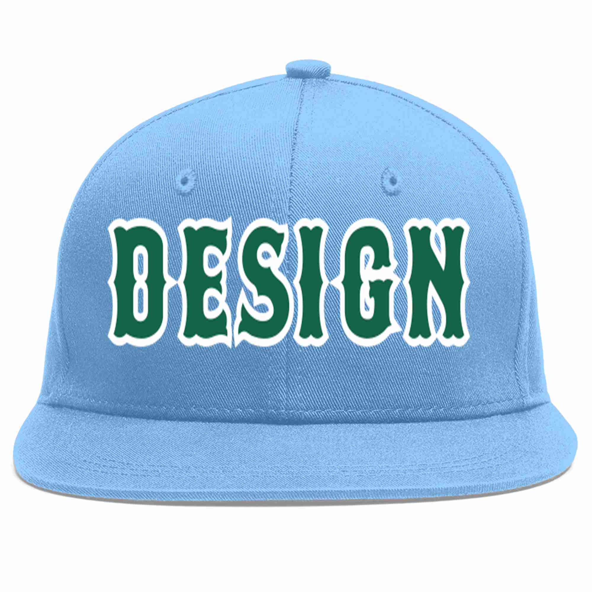 Casquette de baseball de sport à Eaves plates, personnalisée, bleu clair, vert-blanc, pour hommes/femmes/jeunes