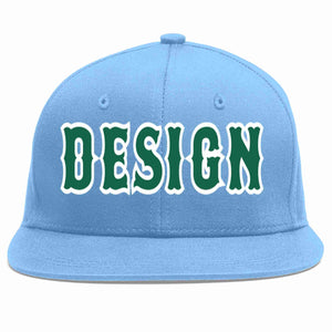 Casquette de baseball de sport à Eaves plates, personnalisée, bleu clair, vert-blanc, pour hommes/femmes/jeunes