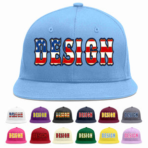 Custom Light Blue Vintage USA Flag-Gold Flat Eaves Sport Baseball Cap Design for Men/Women/Youth