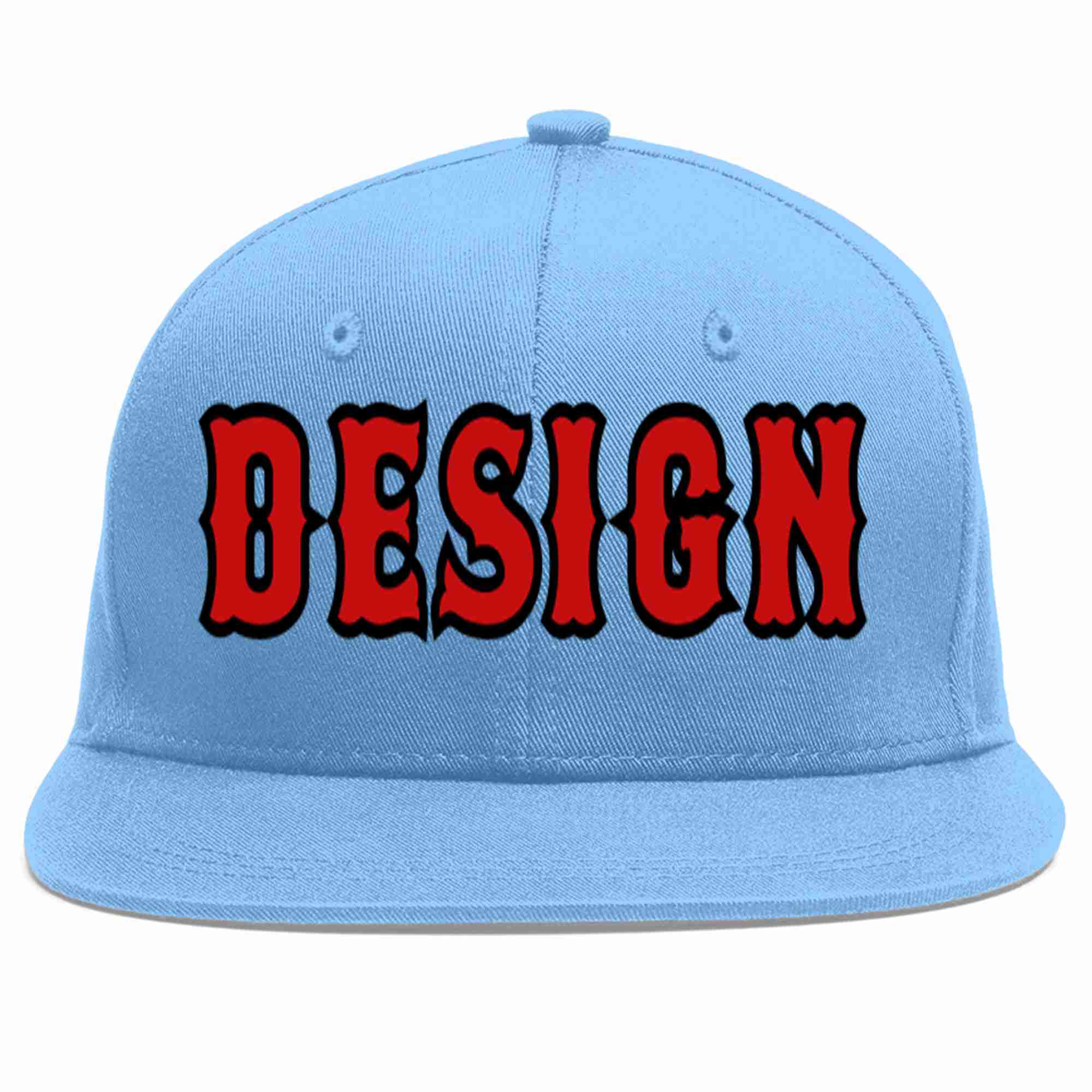 Conception personnalisée de casquette de baseball de sport à avant-toit plat bleu clair rouge-noir pour hommes/femmes/jeunes