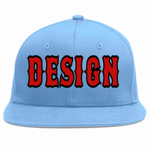 Custom Light Blue Red-Black Flat Eaves Sport Baseball Cap Design for Men/Women/Youth