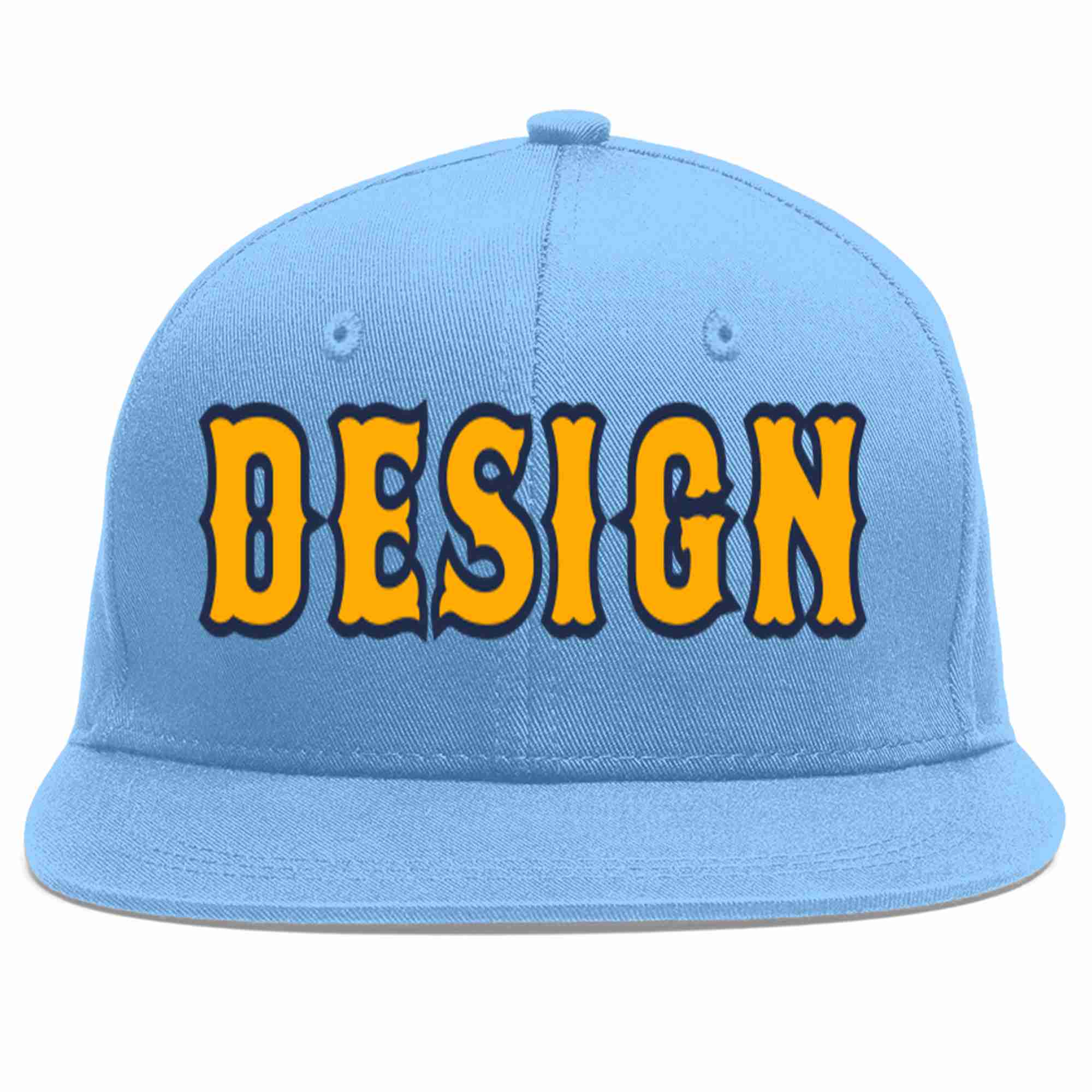 Conception personnalisée de casquette de baseball de sport à avant-toit plat bleu clair jaune-marine pour hommes/femmes/jeunes