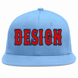 Custom Light Blue Red-Navy Flat Eaves Sport Baseball Cap Design for Men/Women/Youth