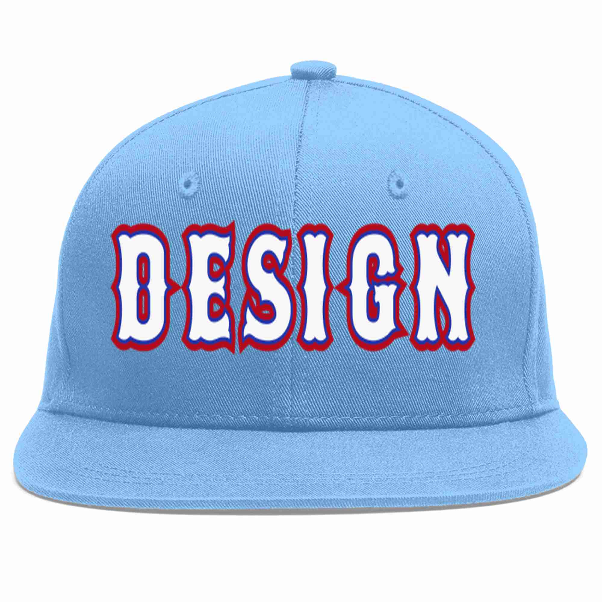 Custom Light Blue White-Royal Flat Eaves Sport Baseball Cap Design for Men/Women/Youth