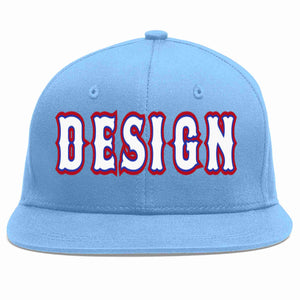 Custom Light Blue White-Royal Flat Eaves Sport Baseball Cap Design for Men/Women/Youth