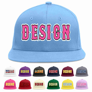 Custom Light Blue Pink-Black Flat Eaves Sport Baseball Cap Design for Men/Women/Youth