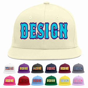 Custom Cream Light Blue-purple Flat Eaves Sport Baseball Cap Design for Men/Women/Youth