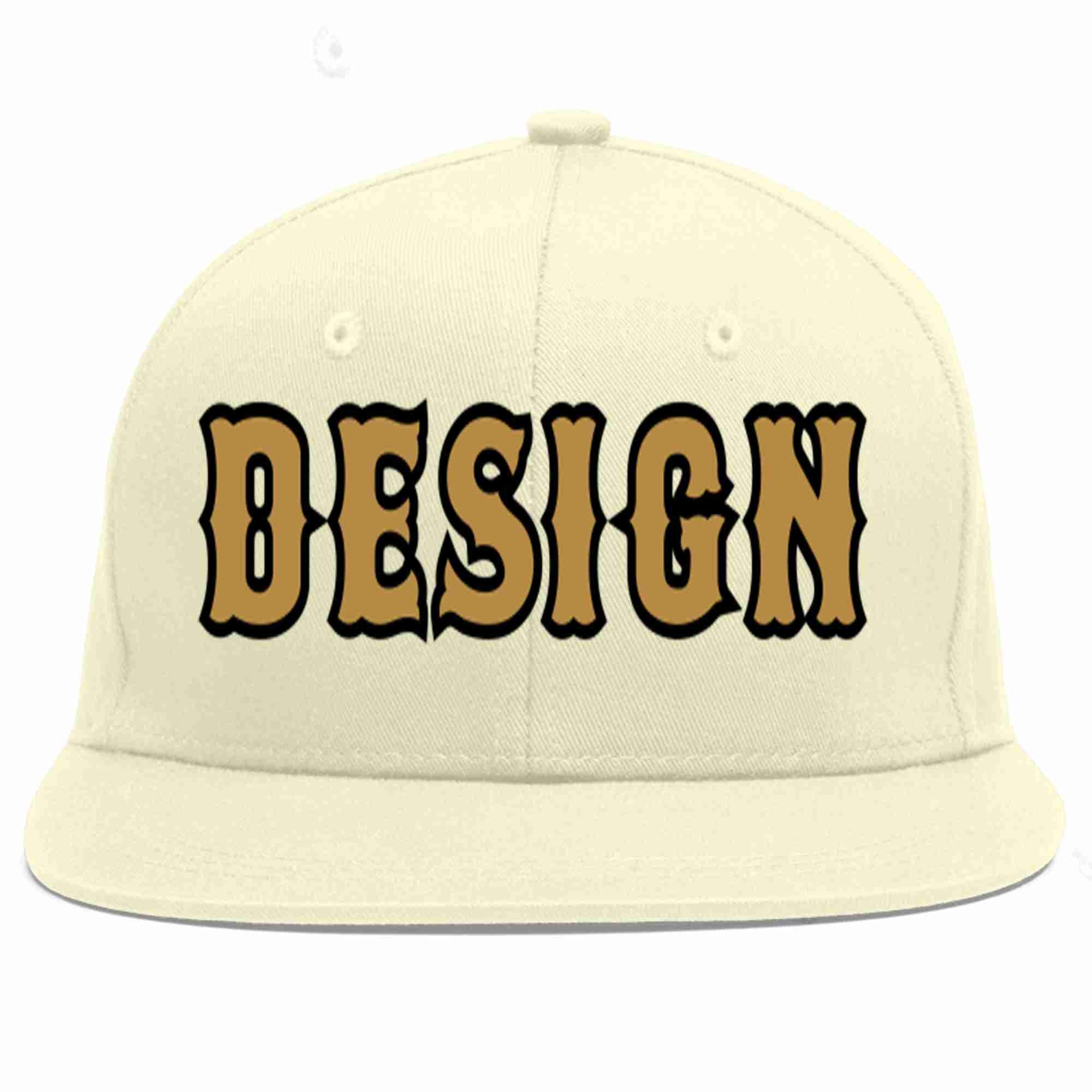 Custom Cream Old Gold-Black Flat Eaves Sport Baseball Cap Design for Men/Women/Youth