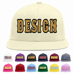 Custom Cream Old Gold-Black Flat Eaves Sport Baseball Cap Design for Men/Women/Youth