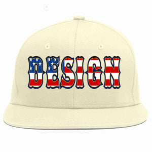 Custom Cream Vintage USA Flag-Gold Flat Eaves Sport Baseball Cap Design for Men/Women/Youth