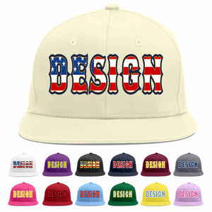 Custom Cream Vintage USA Flag-Gold Flat Eaves Sport Baseball Cap Design for Men/Women/Youth