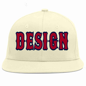 Custom Cream Red-Navy Flat Eaves Sport Baseball Cap Design for Men/Women/Youth