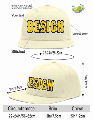 Custom Cream Gold-Navy Flat Eaves Sport Baseball Cap Design for Men/Women/Youth