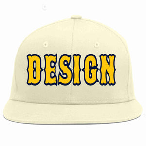 Custom Cream Gold-Navy Flat Eaves Sport Baseball Cap Design for Men/Women/Youth