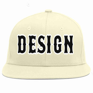 Custom Cream Black-White Flat Eaves Sport Baseball Cap Design for Men/Women/Youth