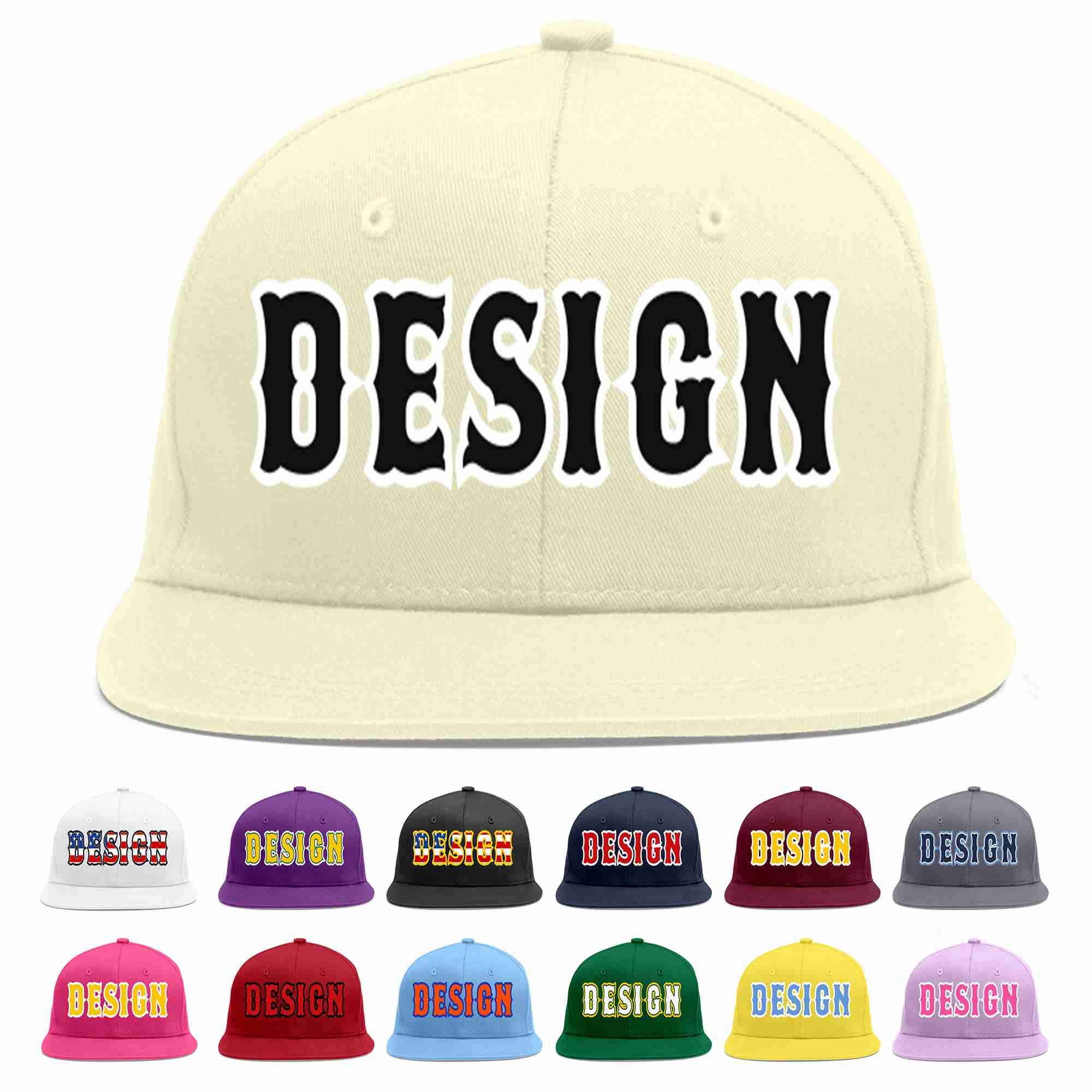 Custom Cream Black-White Flat Eaves Sport Baseball Cap Design for Men/Women/Youth