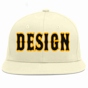 Conception personnalisée de casquette de baseball de sport à Eaves plates noir-jaune crème pour hommes/femmes/jeunes