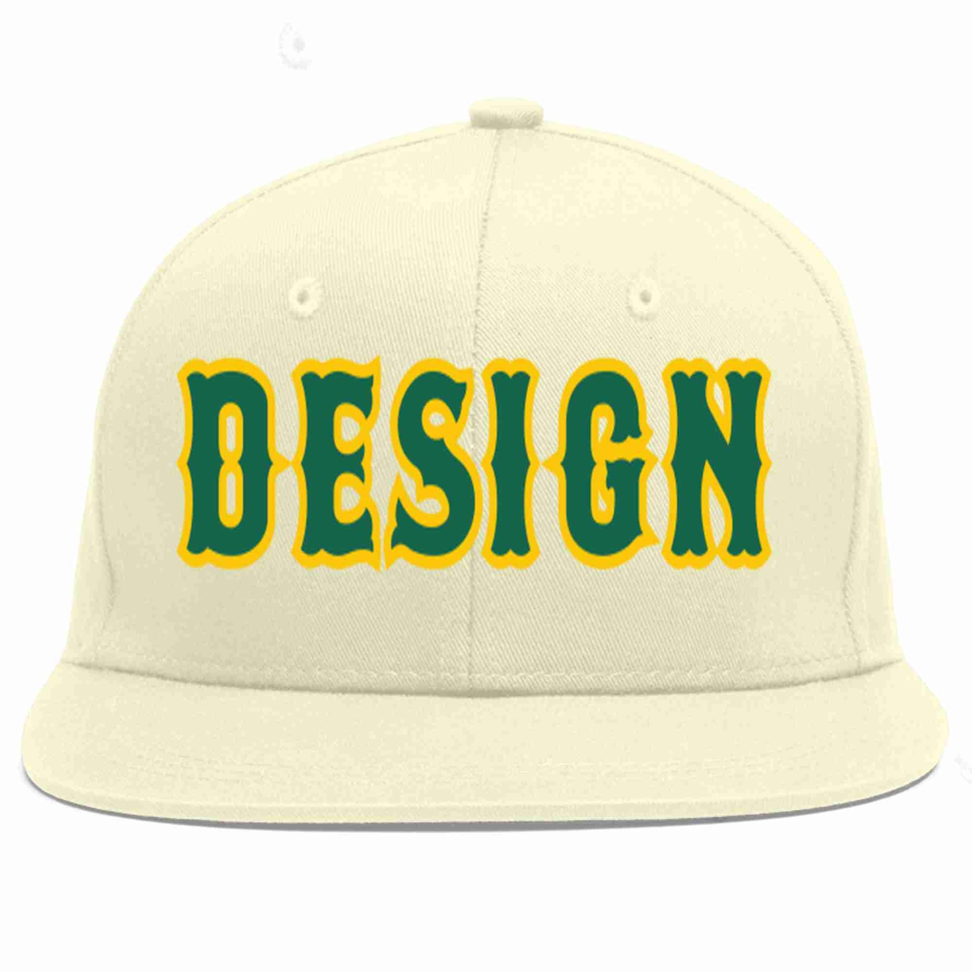 Casquette de baseball de sport à Eaves plates Kelly vert-or crème personnalisée pour hommes/femmes/jeunes