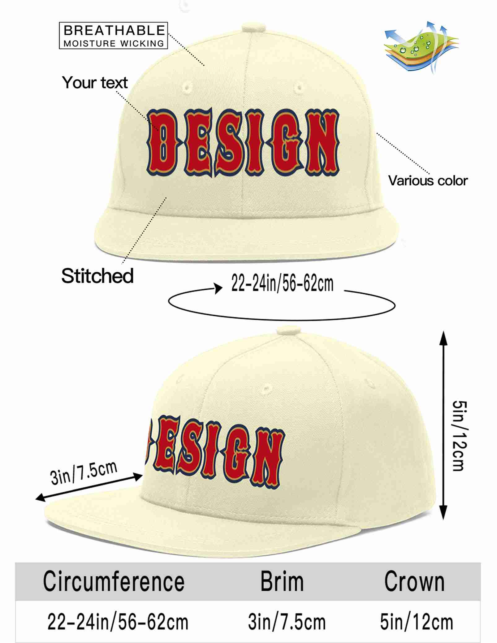 Custom Cream Red-Old Gold Flat Eaves Sport Baseball Cap Design for Men/Women/Youth