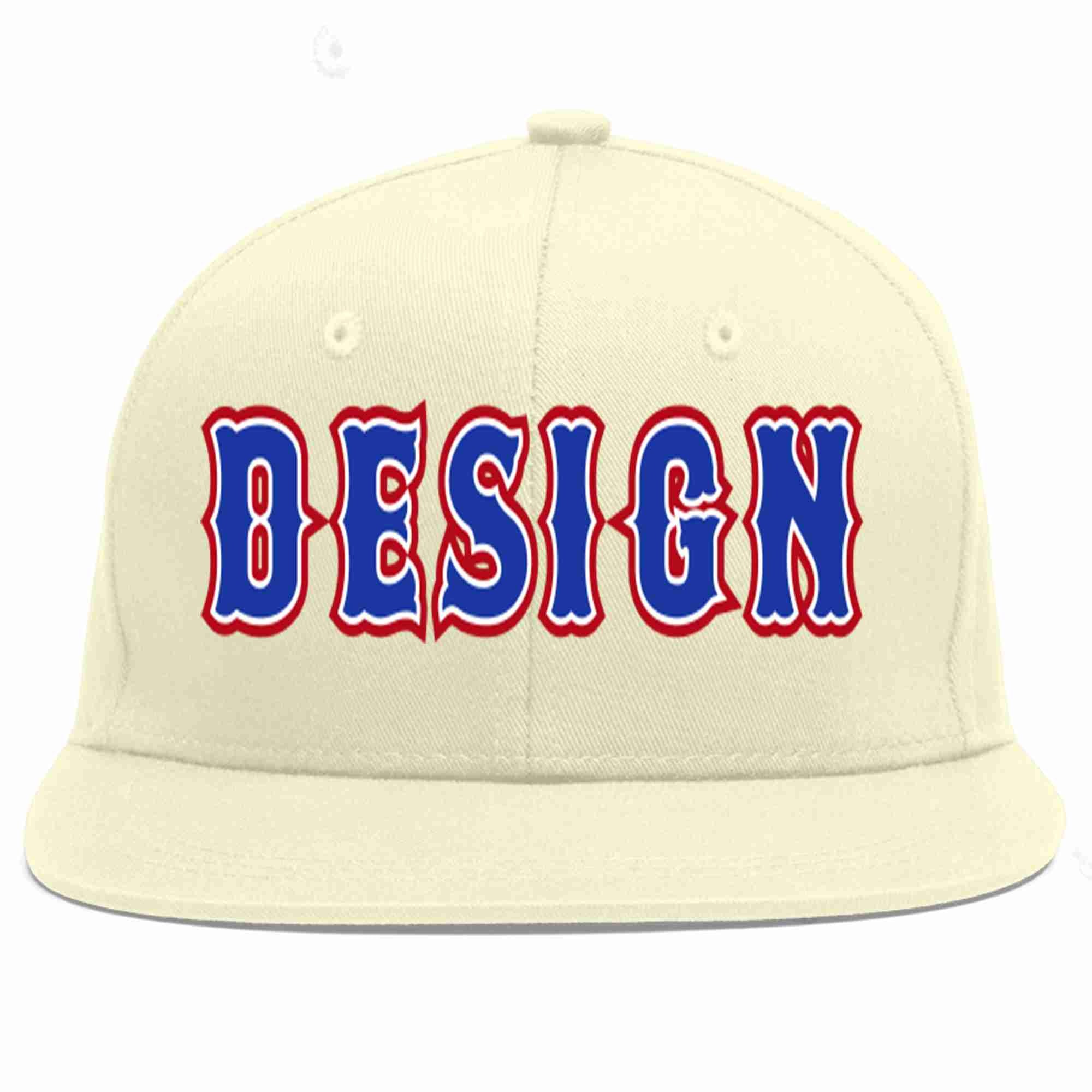 Conception personnalisée de casquette de baseball de sport à Eaves plates Royal-White crème personnalisée pour hommes/femmes/jeunes