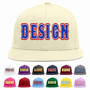 Custom Cream Royal-White Flat Eaves Sport Baseball Cap Design for Men/Women/Youth