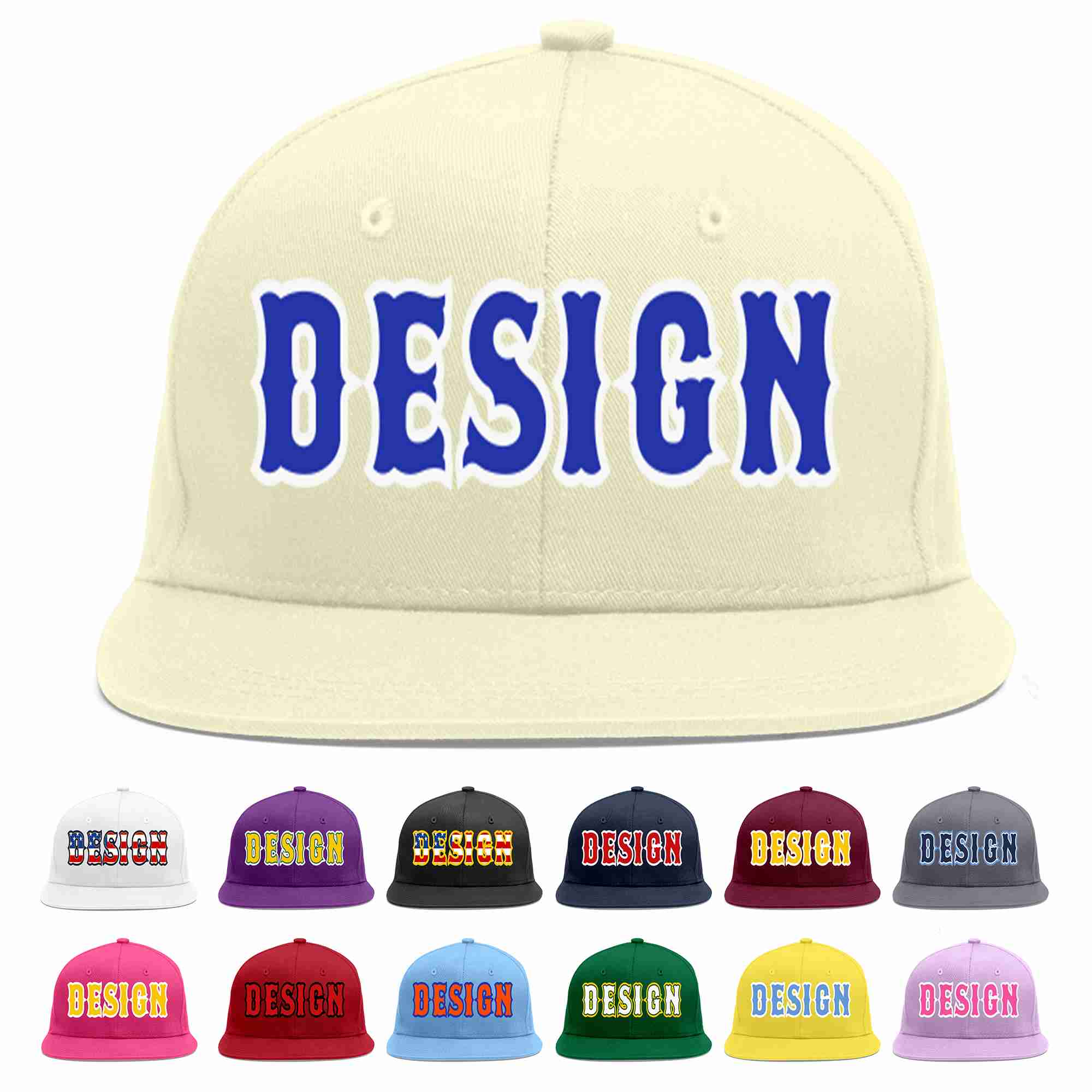 Custom Cream Royal-White Flat Eaves Sport Baseball Cap Design for Men/Women/Youth