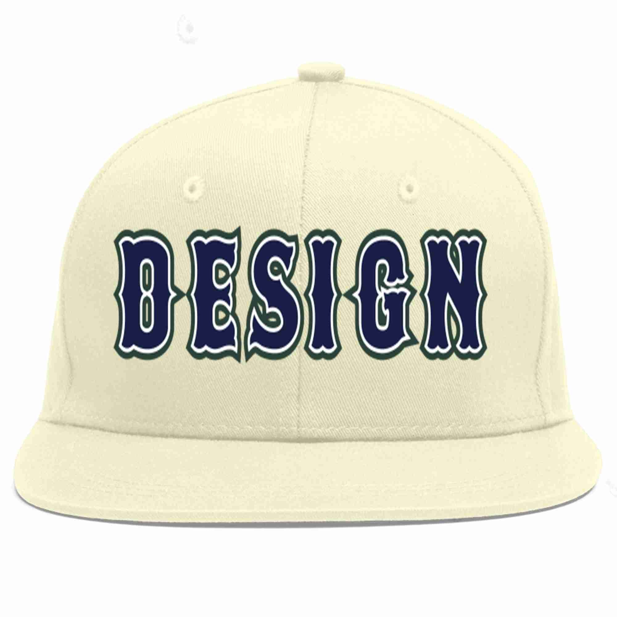 Custom Cream Navy-White Flat Eaves Sport Baseball Cap Design for Men/Women/Youth