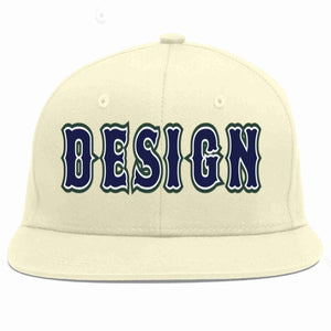 Custom Cream Navy-White Flat Eaves Sport Baseball Cap Design for Men/Women/Youth