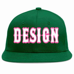 Conception personnalisée de casquette de baseball de sport à avant-toit plat vert blanc-rose pour hommes/femmes/jeunes