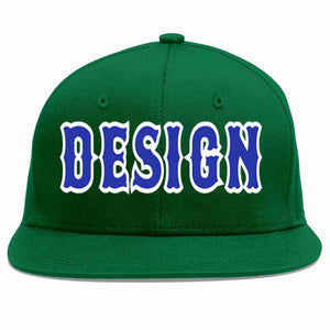 Custom Green Royal-White Flat Eaves Sport Baseball Cap Design for Men/Women/Youth