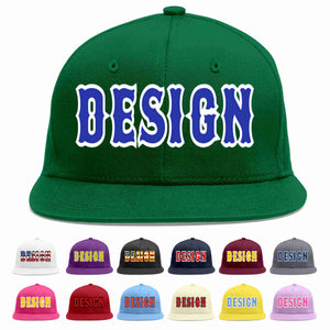 Custom Green Royal-White Flat Eaves Sport Baseball Cap Design for Men/Women/Youth