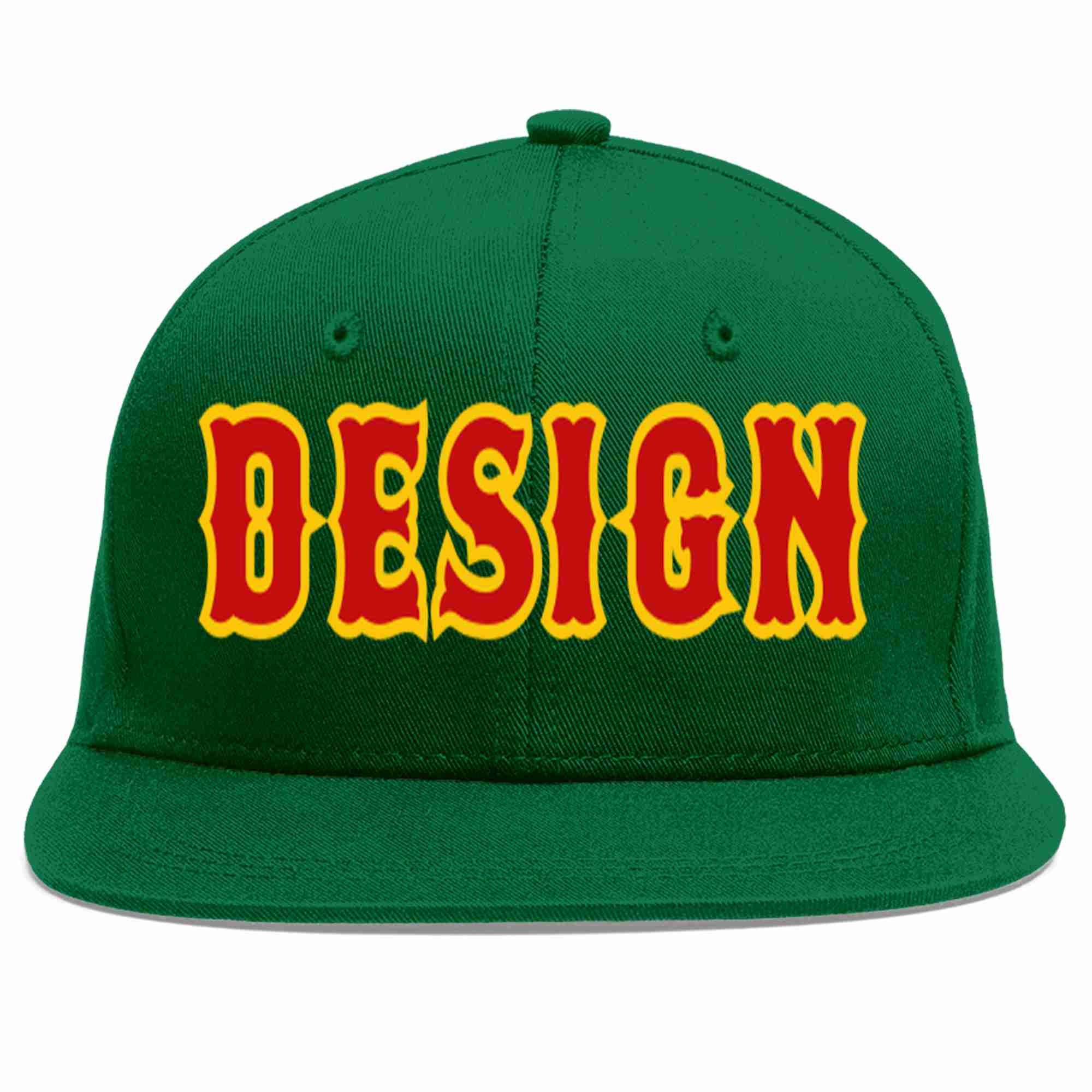 Custom Green Red-Yellow Flat Eaves Sport Baseball Cap Design for Men/Women/Youth