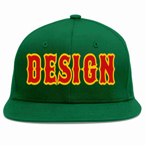 Conception personnalisée de casquette de baseball de sport à avant-toit plat vert rouge-jaune pour hommes/femmes/jeunes