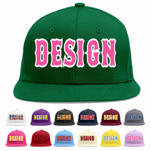 Custom Green Pink-White Flat Eaves Sport Baseball Cap Design for Men/Women/Youth