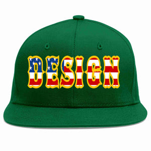 Custom Green Vintage USA Flag-Gold Flat Eaves Sport Baseball Cap Design for Men/Women/Youth