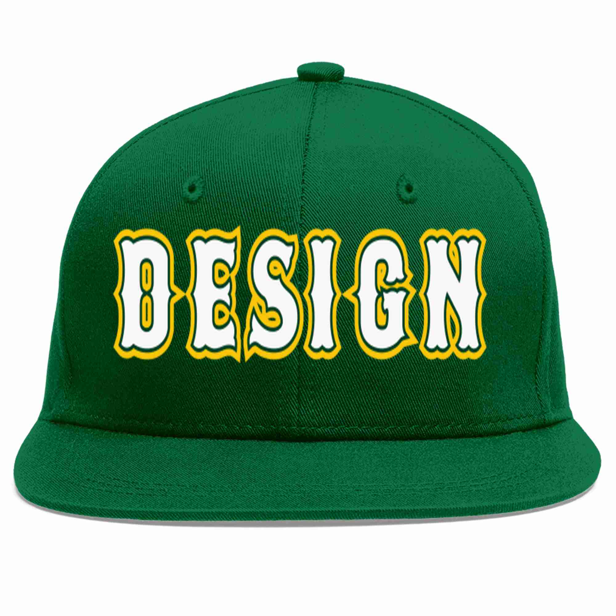 Conception personnalisée de casquette de baseball de sport à avant-toit plat vert blanc-kelly vert pour hommes/femmes/jeunes