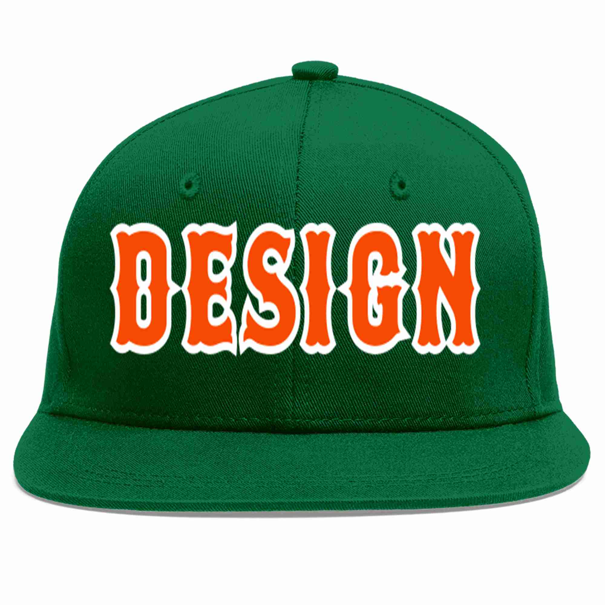 Conception personnalisée de casquette de baseball de sport à avant-toit plat vert orange-blanc pour hommes/femmes/jeunes